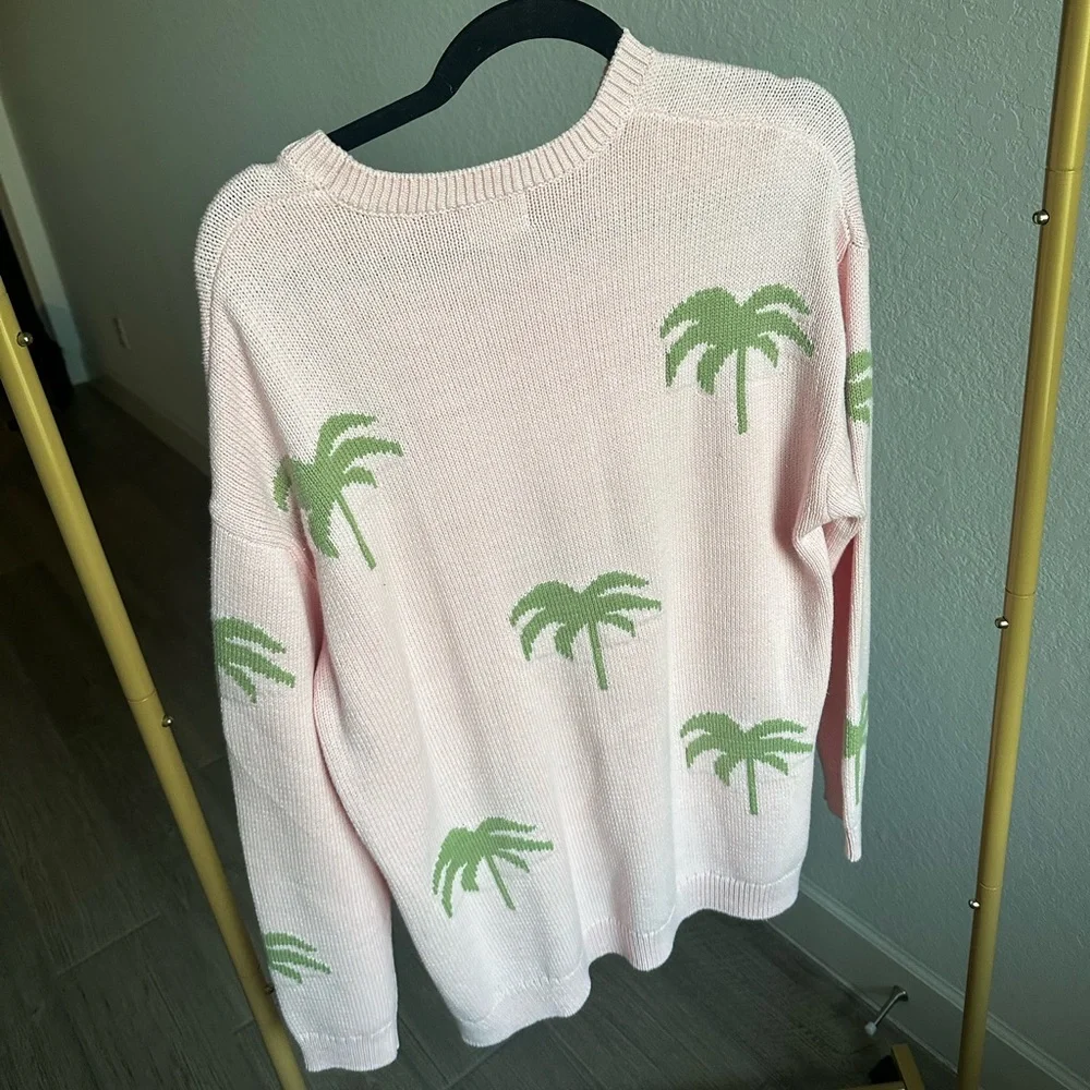 Show Me Your Mumu Pink Palm Tree Knit Sweater M - Picture 3 of 6
